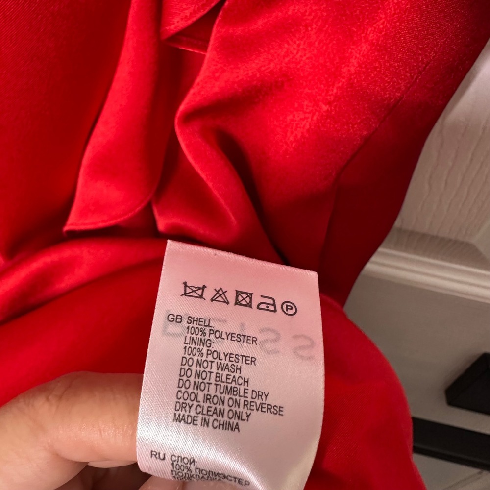 REISS Lola Satin Ruffle Mock Neck Dress Womens 6 Red Excellent Sleeveless Shift - Picture 4 of 5